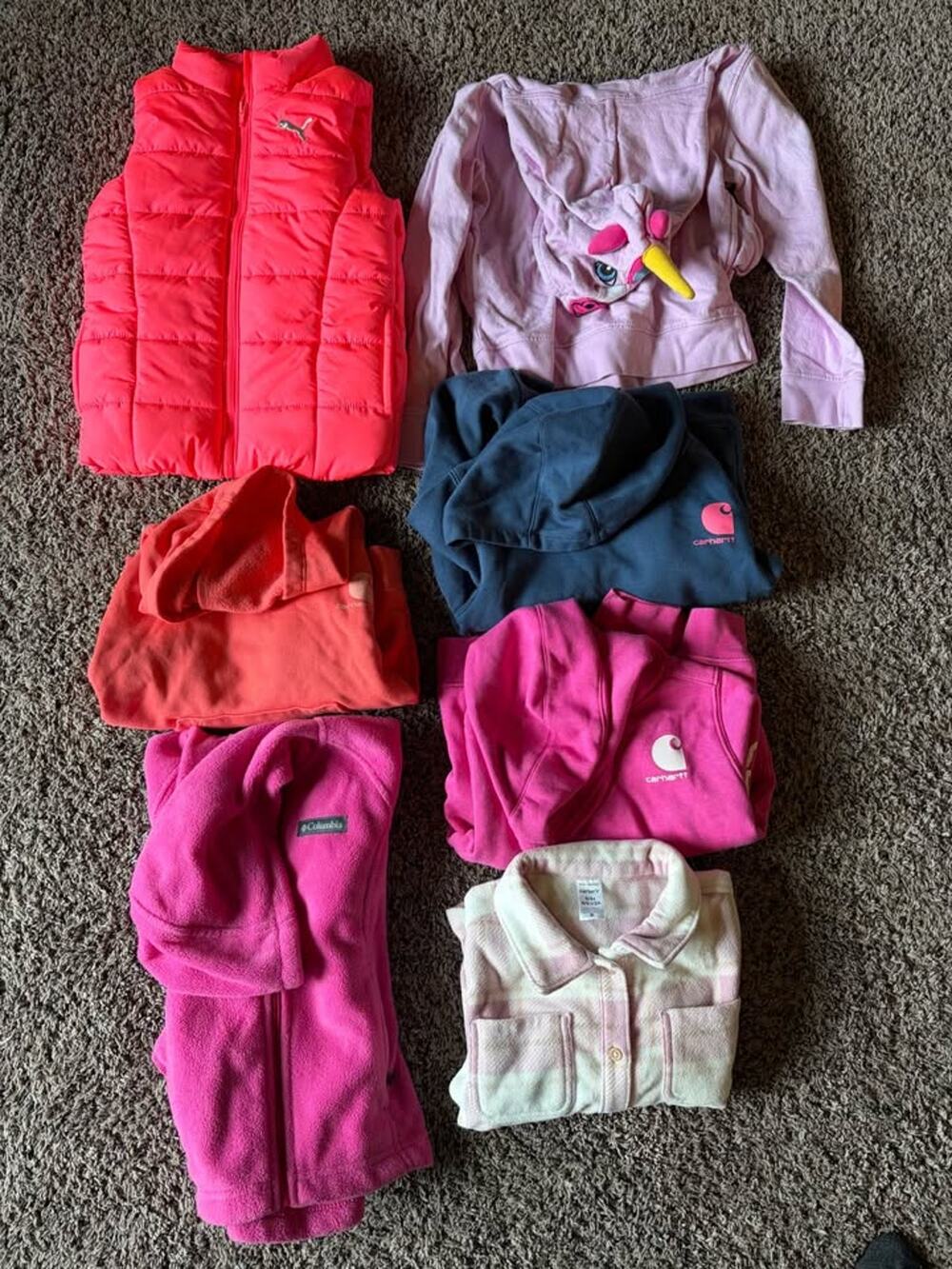 Lot 6 Name brand Girls 5/6 winter Clothing Bundle - Carhartt, Columbia, Puma